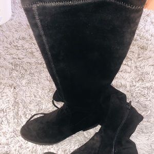 Worn only once! Knee high black suede boots